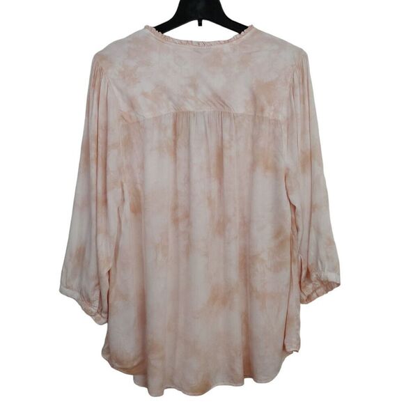 Torrid Peach Tie Dye Peasant Top Size 2X Ruffle V-Neck 3/4 Sleeves Boho NWT - Picture 3 of 10